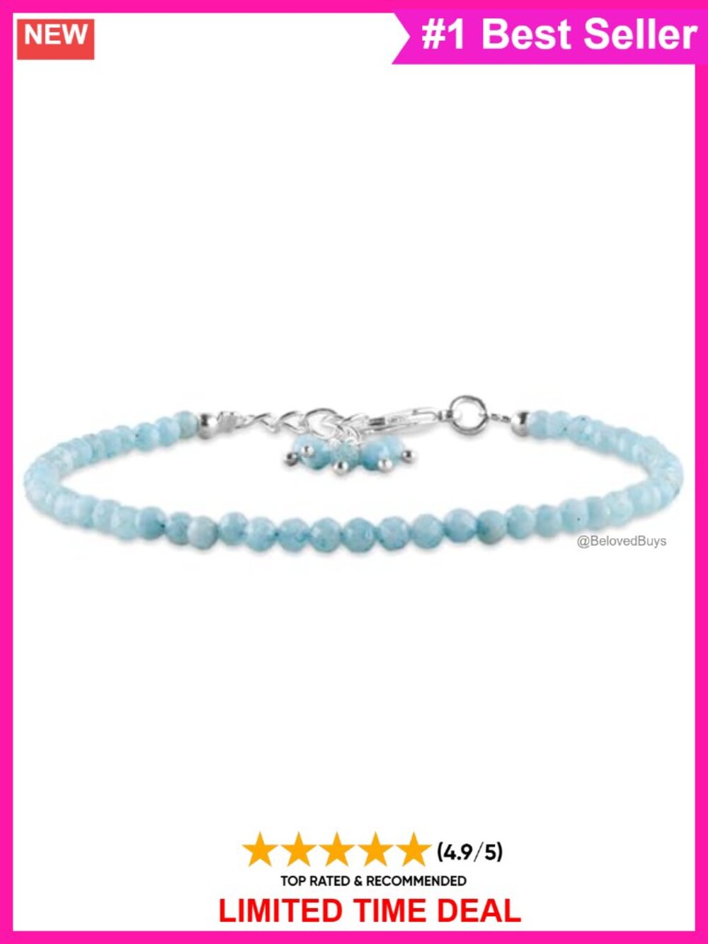 Larimar Gemstone Dainty Bracelet Silver Plated Brass Bangle Healing Chakra Gift